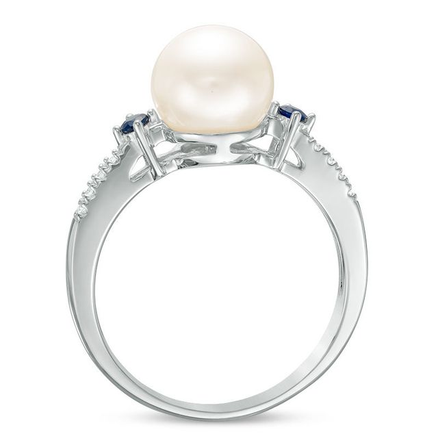 Vera Wang Love Collection Freshwater Cultured Pearl, Blue Sapphire and Diamond Accent Ring in Sterling Silver