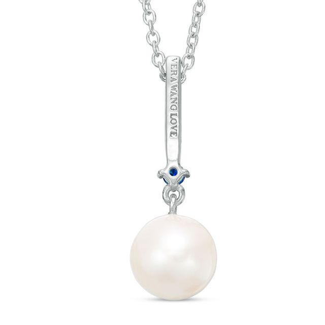 Vera Wang Love Collection Freshwater Cultured Pearl, Blue Sapphire and Diamond Accent Pendant in Sterling Silver-19"|Peoples Jewellers