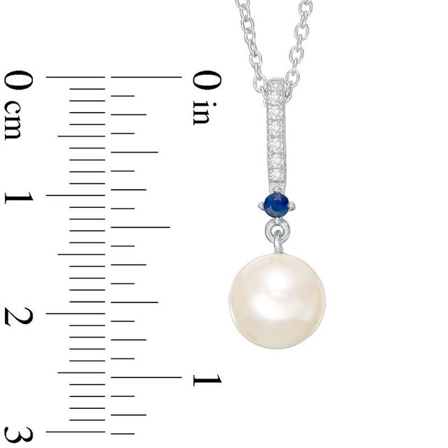 Vera Wang Love Collection Freshwater Cultured Pearl, Blue Sapphire and Diamond Accent Pendant in Sterling Silver-19"
