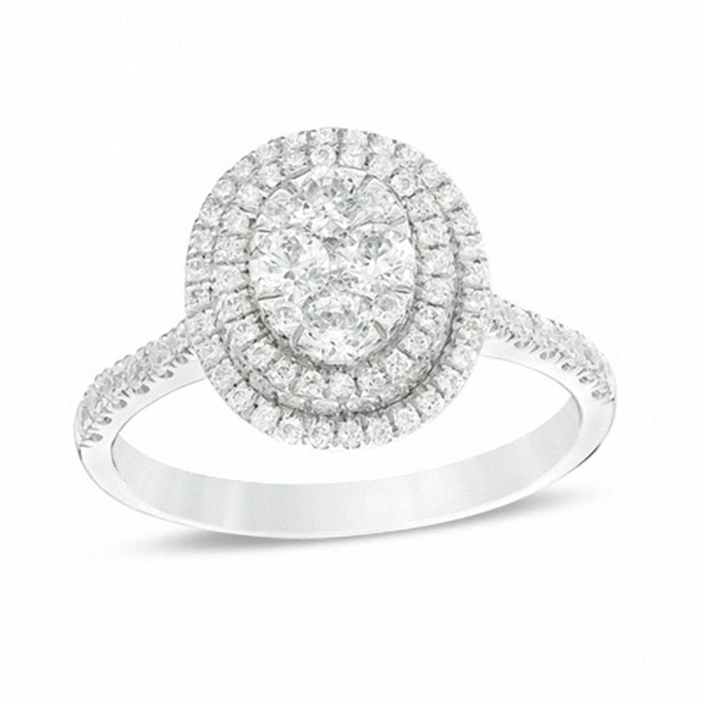 1.00 CT. T.W. Composite Diamond Oval Frame Engagement Ring in 14K White Gold|Peoples Jewellers