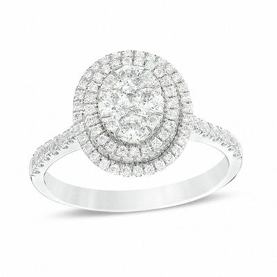 1.00 CT. T.W. Composite Diamond Oval Frame Engagement Ring in 14K White Gold|Peoples Jewellers