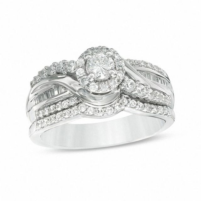 0.75 CT. T.W. Diamond Crossover Frame Bridal Set in 14K White Gold|Peoples Jewellers