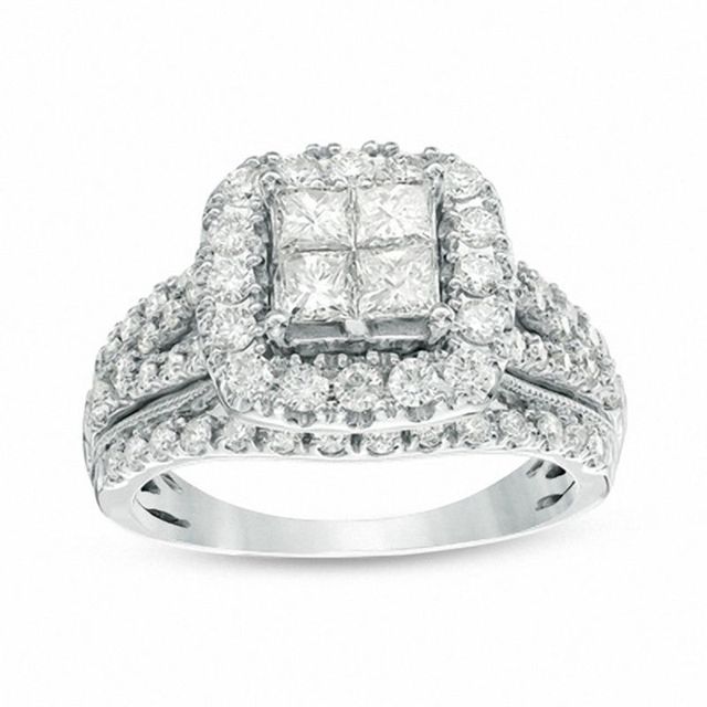 1.50 CT. T.W. Quad Princess-Cut Diamond Frame Multi-Row Engagement Ring in 14K White Gold|Peoples Jewellers