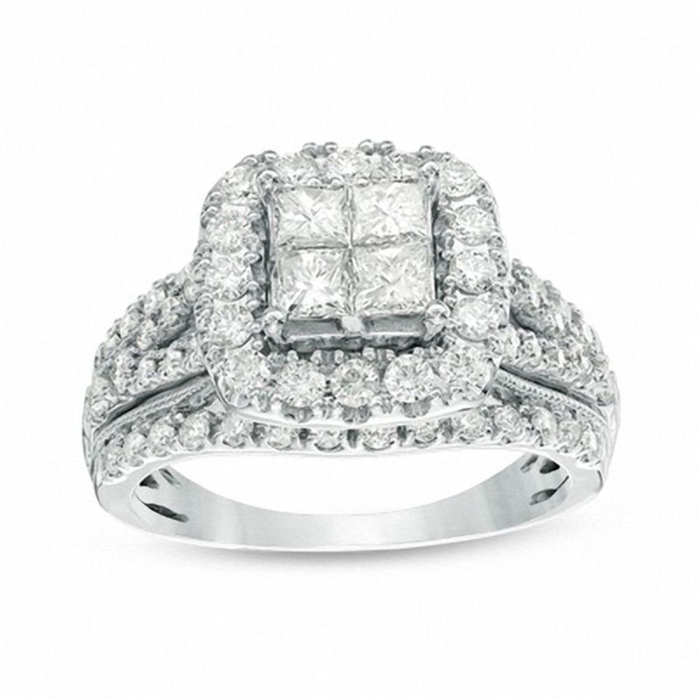 1.50 CT. T.W. Quad Princess-Cut Diamond Frame Multi-Row Engagement Ring in 14K White Gold|Peoples Jewellers