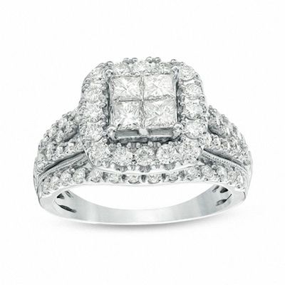 1.50 CT. T.W. Quad Princess-Cut Diamond Frame Multi-Row Engagement Ring in 14K White Gold|Peoples Jewellers