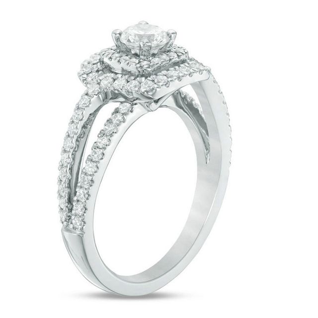 Vera Wang Love Collection 0.95 CT. T.W. Diamond Double Frame Engagement Ring in 14K White Gold|Peoples Jewellers