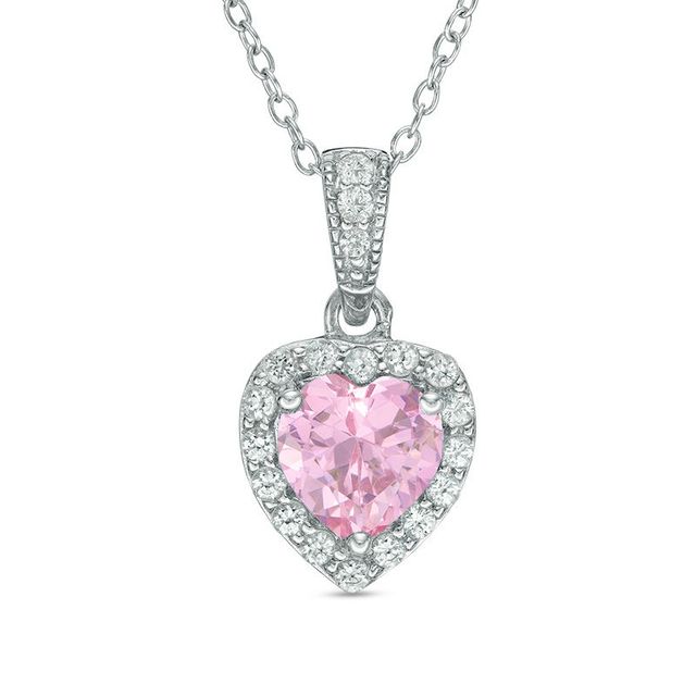 7.0mm Heart-Shaped Lab-Created Pink and White Sapphire Frame Pendant in Sterling Silver|Peoples Jewellers