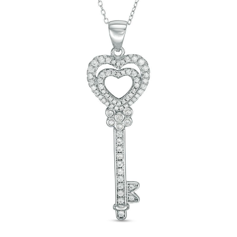 Lab-Created White Sapphire Heart-Top Key Pendant in Sterling Silver|Peoples Jewellers