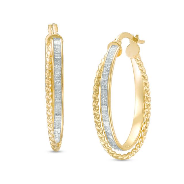 Italian Gold 21.0 x 31.0mm Glitter Enamel Rope Hoop Earrings in 14K Gold