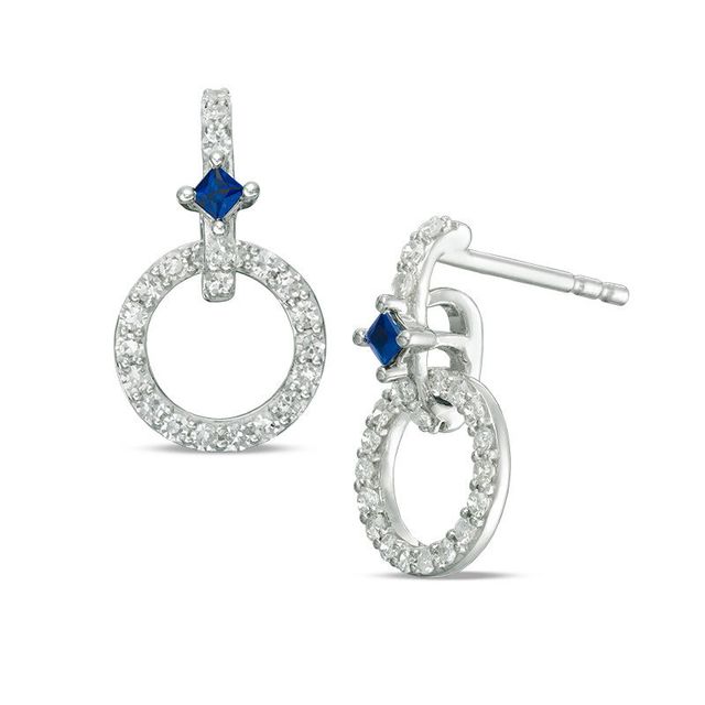 Vera Wang Love Collection 0.30 CT. T.W. Diamond and Princess-Cut Blue Sapphire Circle Drop Earrings in Sterling Silver|Peoples Jewellers