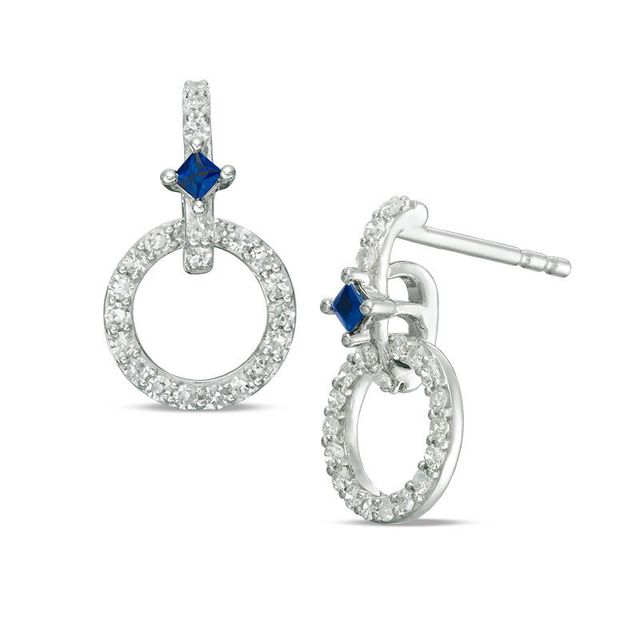 Vera Wang Love Collection 0.30 CT. T.W. Diamond and Princess-Cut Blue Sapphire Circle Drop Earrings in Sterling Silver