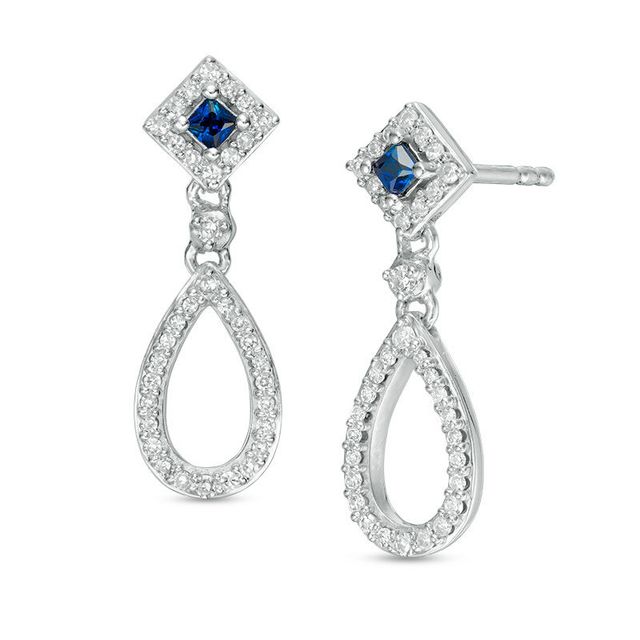 Vera Wang Love Collection 0.18 CT. T.W. Diamond and Princess-Cut Blue Sapphire Teardrop Earrings in Sterling Silver|Peoples Jewellers