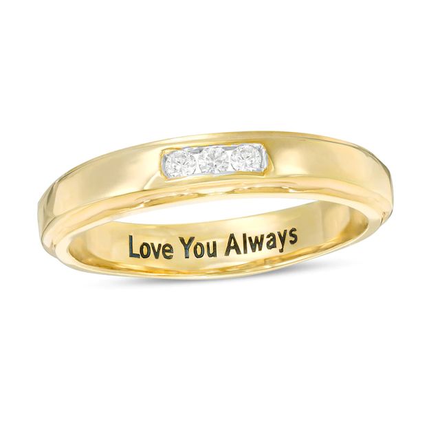 Men's 1/10 CT. T.W. Diamond Three Stone Wedding Band in 10K Gold (1 Line)|Peoples Jewellers