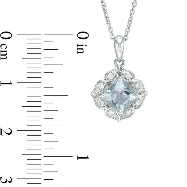 6.0mm Cushion-Cut Aquamarine and Lab-Created White Sapphire Flower Frame Pendant in Sterling Silver|Peoples Jewellers