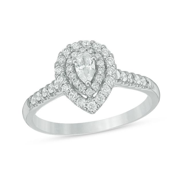 0.45 CT. T.W. Pear-Shaped Diamond Double Frame Engagement Ring in 14K White Gold