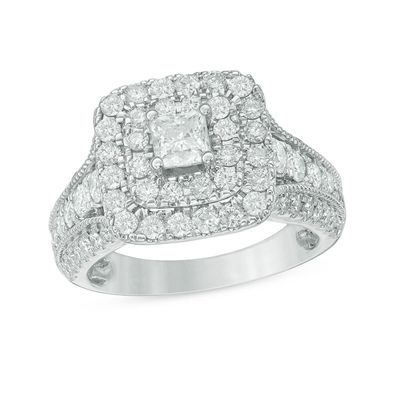 2.00 CT. T.W. Princess-Cut Diamond Double Frame Vintage-Style Engagement Ring in 14K White Gold|Peoples Jewellers