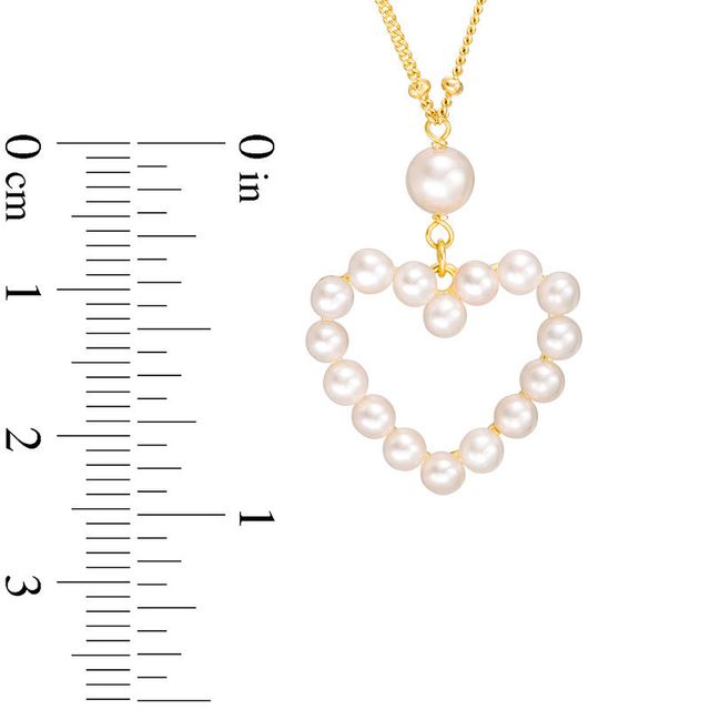 3.0-5.0mm Freshwater Cultured Pearl Heart Outline Necklace in Sterling Silver with 18K Gold Plate