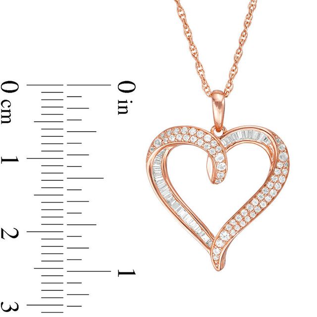 Baguette and Round Lab-Created White Sapphire Looping Heart Pendant in Sterling Silver with 14K Rose Gold Plate|Peoples Jewellers