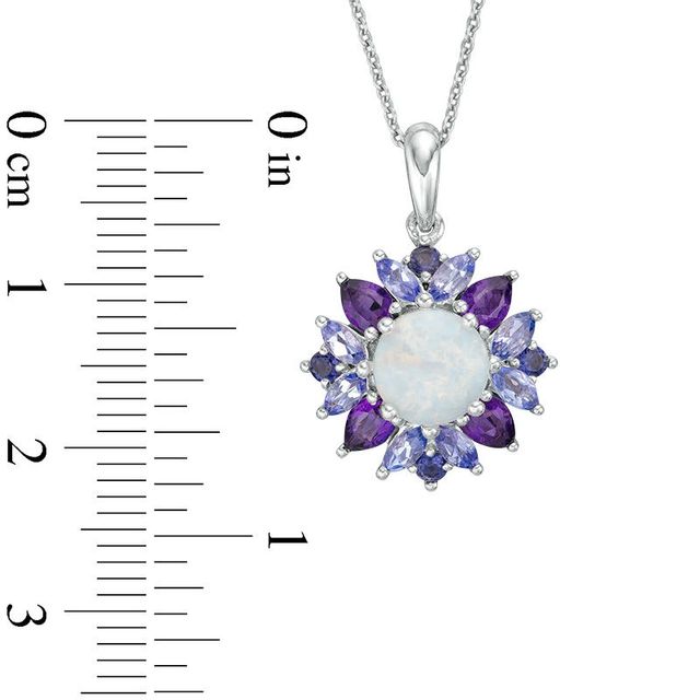 7.0mm Lab-Created Opal and Multi-Gemstone Floral Frame Pendant in Sterling Silver|Peoples Jewellers