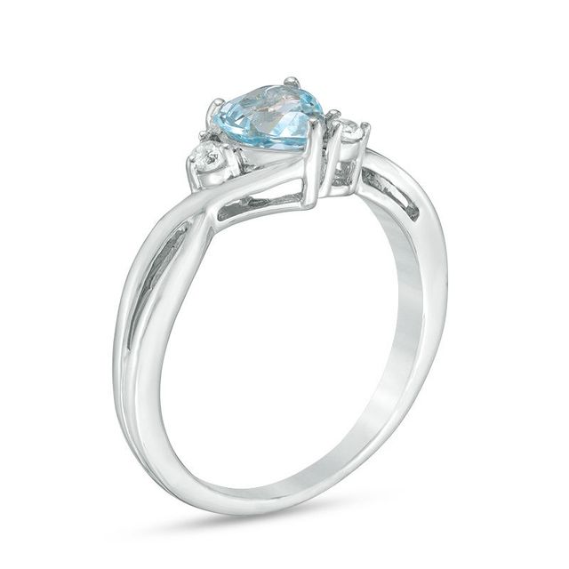 6.0mm Heart-Shaped Aquamarine and Diamond Accent Crossover Split Shank Ring in 10K White Gold|Peoples Jewellers