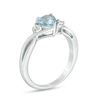 6.0mm Heart-Shaped Aquamarine and Diamond Accent Crossover Split Shank Ring in 10K White Gold|Peoples Jewellers