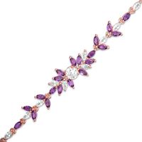 5.0mm Lab-Created White Sapphire and Amethyst Floral Bracelet in Sterling Silver with 18K Rose Gold Plate - 7.25"|Peoples Jewellers