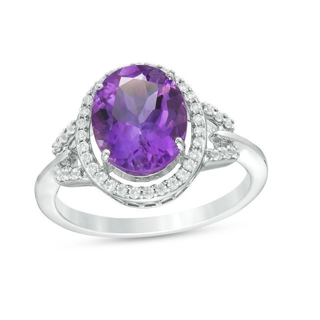 Oval Amethyst and Lab-Created White Sapphire Frame Buckle Ring in Sterling Silver|Peoples Jewellers