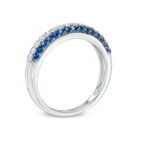 Lab-Created Blue and White Sapphire Triple Row Band in Sterling Silver|Peoples Jewellers