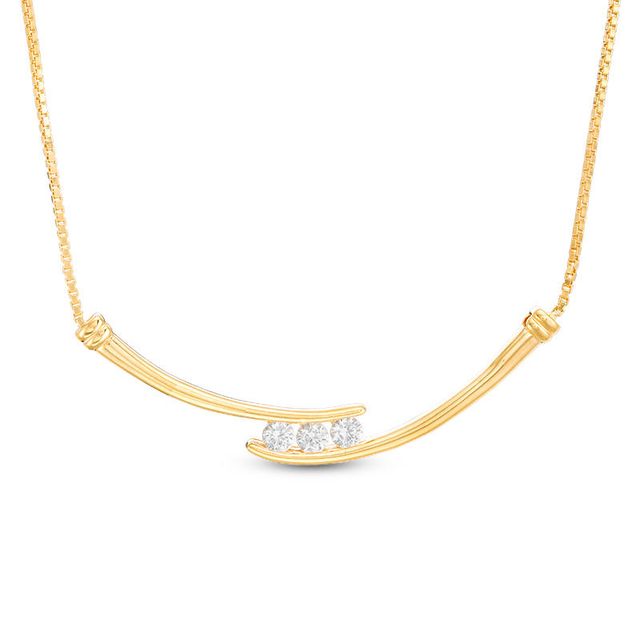 Lab-Created White Sapphire Three Stone Bypass Necklace in Sterling Silver with 14K Gold Plate - 17"|Peoples Jewellers