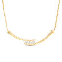 Lab-Created White Sapphire Three Stone Bypass Necklace in Sterling Silver with 14K Gold Plate - 17"|Peoples Jewellers