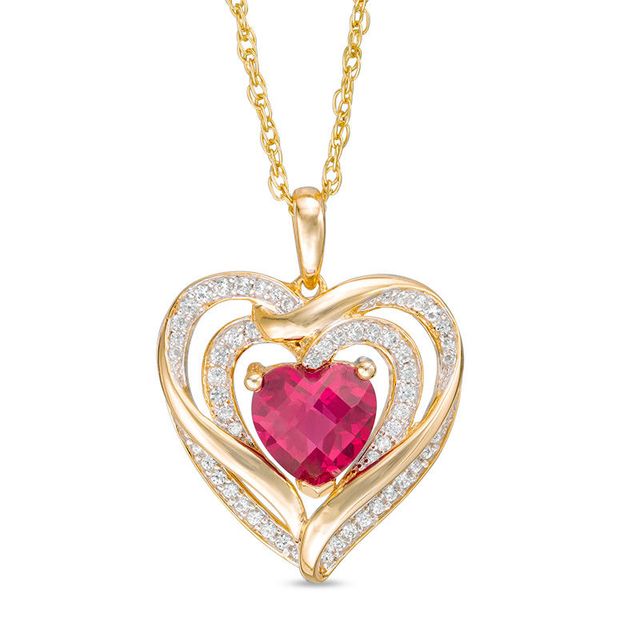 7.0mm Lab-Created Ruby and White Sapphire Triple Loop Heart Pendant in Sterling Silver with 14K Gold Plate|Peoples Jewellers