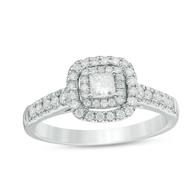 0.45 CT. T.W. Princess-Cut Diamond Double Frame Engagement Ring in 14K White Gold|Peoples Jewellers