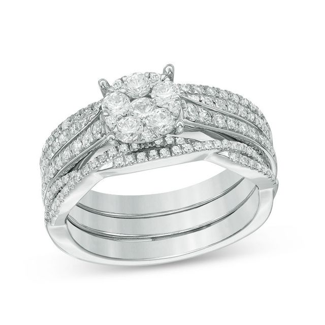 1.00 CT. T.W. Composite Diamond Three Piece Bridal Set in 14K White Gold|Peoples Jewellers