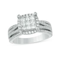 1.00 CT. T.W. Princess-Cut Composite Diamond Frame Multi-Row Engagement Ring in 10K White Gold|Peoples Jewellers