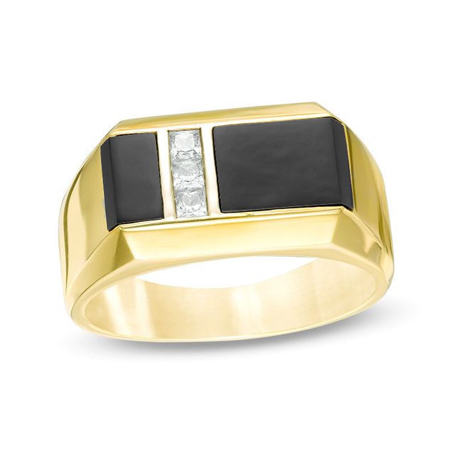 Men's Rectangle Onyx and 0.20 CT. T.W. Square Diamond Ring in 10K Gold|Peoples Jewellers