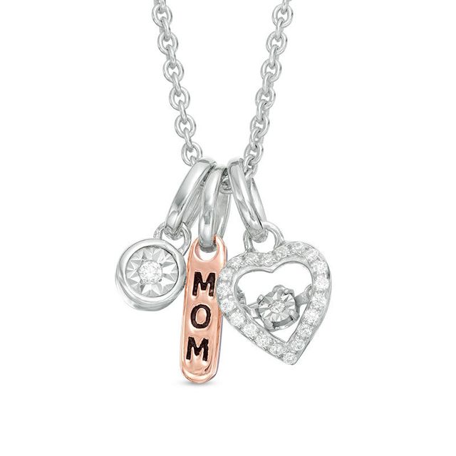 Unstoppable Love™ 0.10 CT. T.W. Diamond "MOM" Charm Pendant in Sterling Silver with 14K Rose Gold Plate|Peoples Jewellers