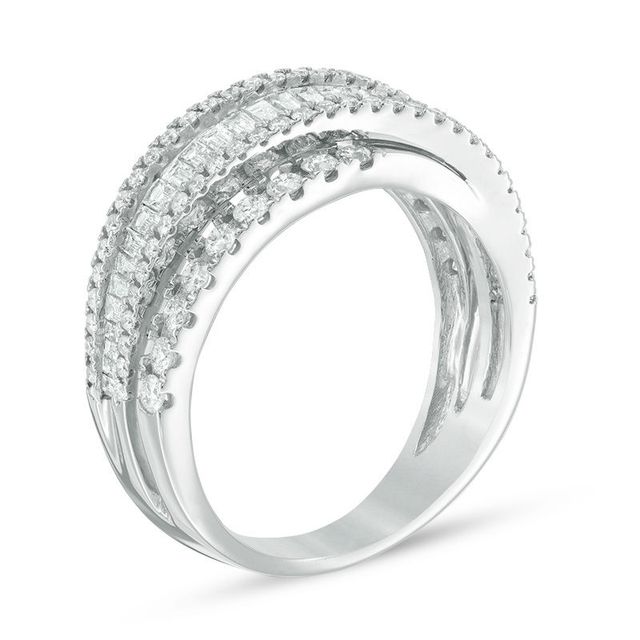 1.18 CT. T.W. Baguette and Round Diamond Layered Crossover Band in 10K White Gold