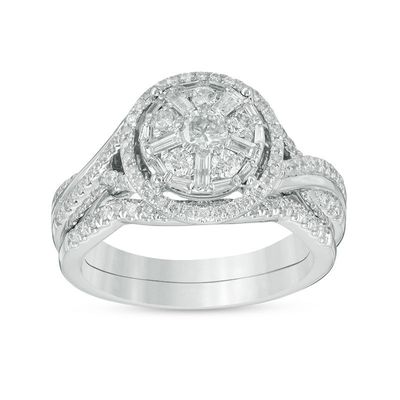 0.80 CT. T.W. Diamond Frame Twist Bridal Set in 14K White Gold|Peoples Jewellers