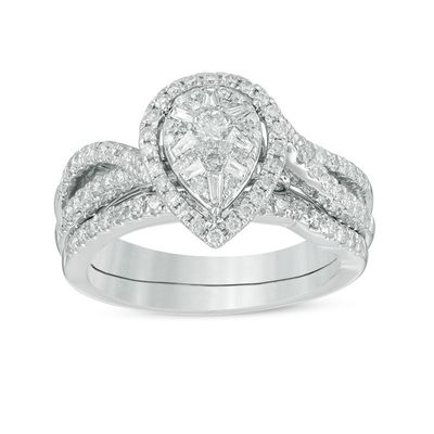0.70 CT. T.W. Composite Diamond Pear-Shaped Frame Split Shank Bridal Set in 14K White Gold|Peoples Jewellers