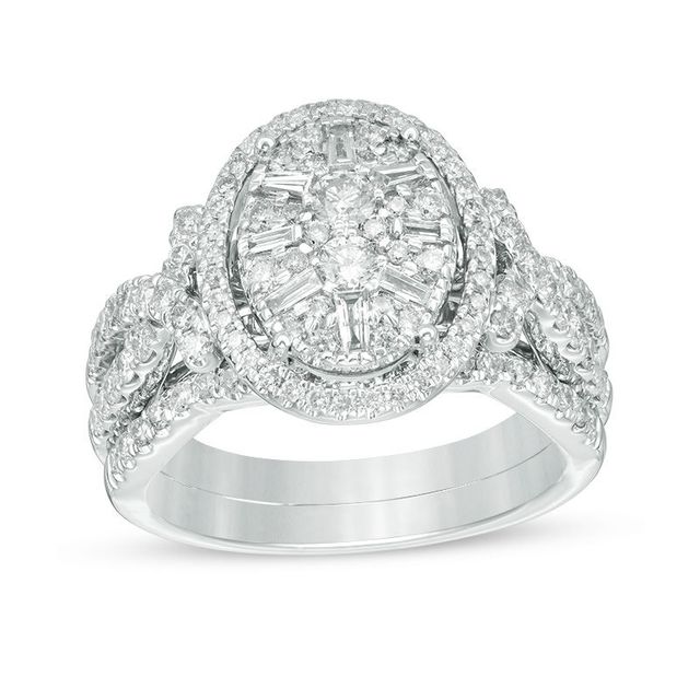 1.15 CT. T.W. Composite Diamond Oval Frame Twist Bridal Set in 14K White Gold|Peoples Jewellers