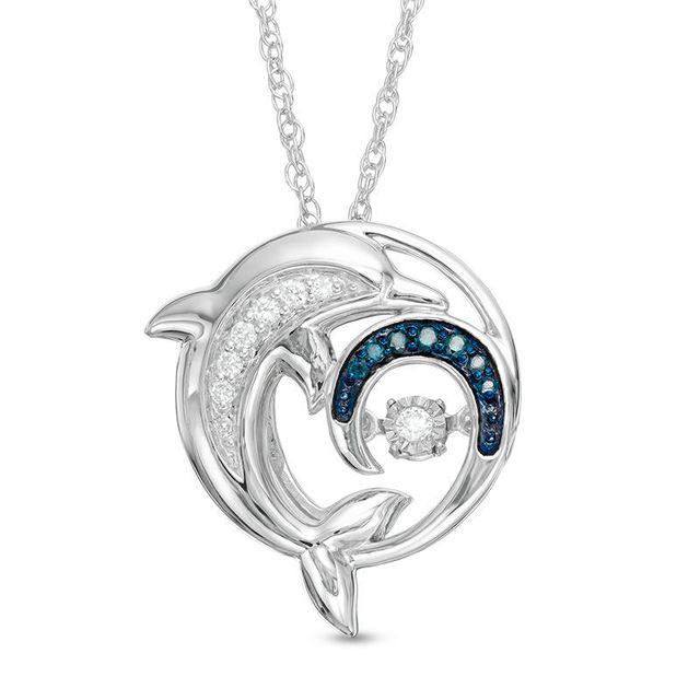 Unstoppable Love™ 0.10 CT. T.W. Enhanced Blue and White Diamond Dolphin Swirl Pendant in Sterling Silver|Peoples Jewellers