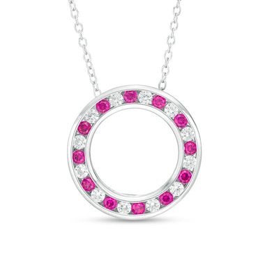 Lab-Created Ruby and White Sapphire Alternating Open Circle Pendant in Sterling Silver|Peoples Jewellers