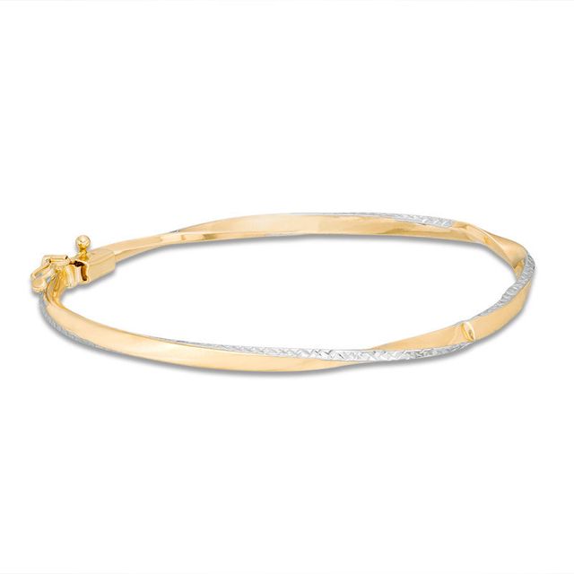 3.2mm Diamond-Cut Twist Hinged Bangle in 10K Two-Tone Gold