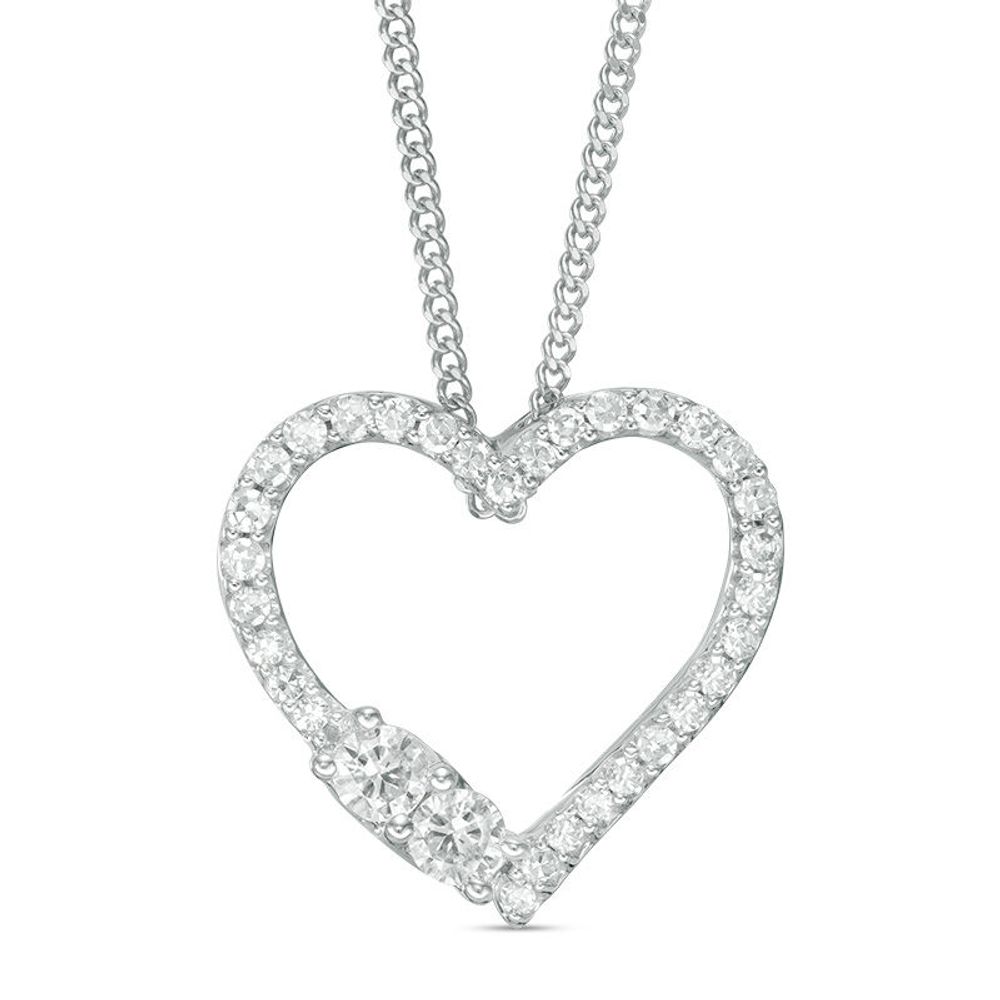 Ever Us™ 0.25 CT. T.W. Two-Stone Diamond Heart Pendant in 14K White Gold - 19"|Peoples Jewellers