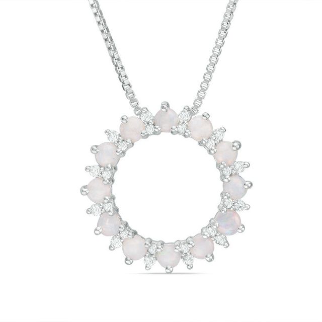 Opal and Lab-Created White Topaz Sunburst Open Circle Pendant in Sterling Silver|Peoples Jewellers