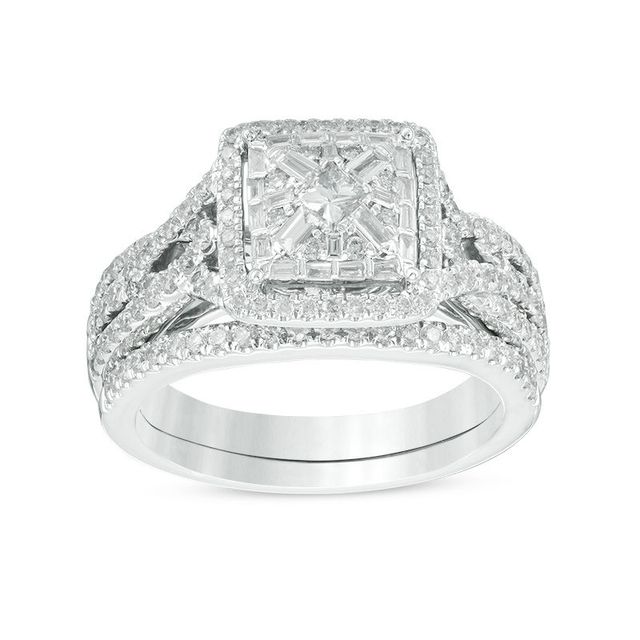 0.80 CT. T.W. Princess-Cut Diamond Frame Twist Bridal Set in 14K White Gold|Peoples Jewellers