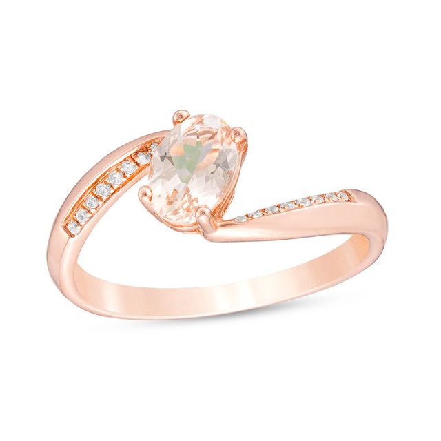 Oval Morganite and Diamond Accent Bypass Ring in 10K Rose Gold|Peoples Jewellers