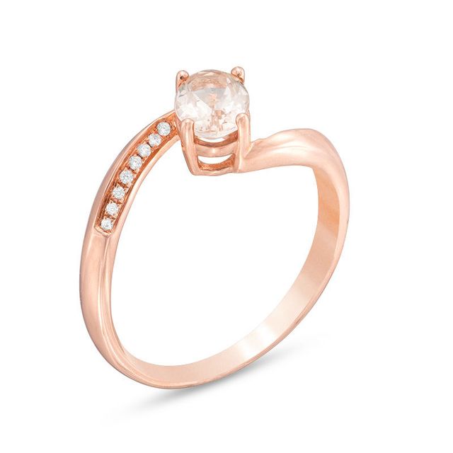 Oval Morganite and Diamond Accent Bypass Ring in 10K Rose Gold|Peoples Jewellers