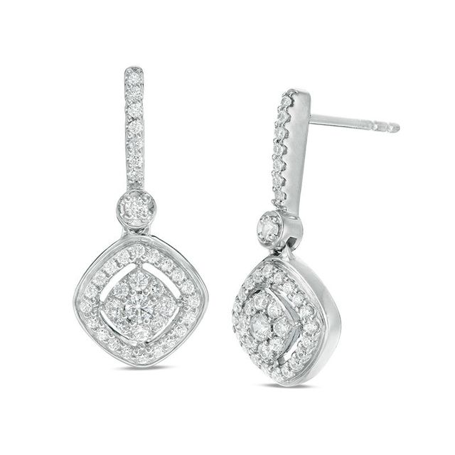 0.50 CT. T.W. Diamond Tilted Double Cushion Frame Drop Earrings in 10K White Gold