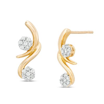 0.25 CT. T.W. Diamond Bypass Flower Branch Drop Earrings in 10K Gold|Peoples Jewellers